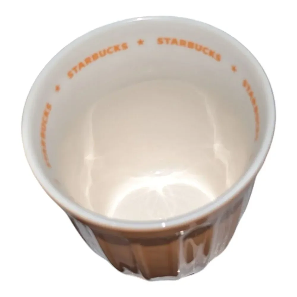 STARBUCKS 2006 Peach & White Ribbed Fluted Flower Pot Coffee Mug 16 oz. RARE